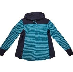 Eddie Bauer Women's Navy/teal striped waffle knit cowlneck top plus size XXL NWT